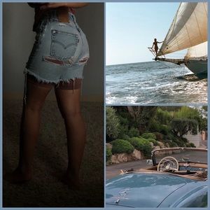 Levi 501 Jean short high wasted ripped cut out light blue vintage